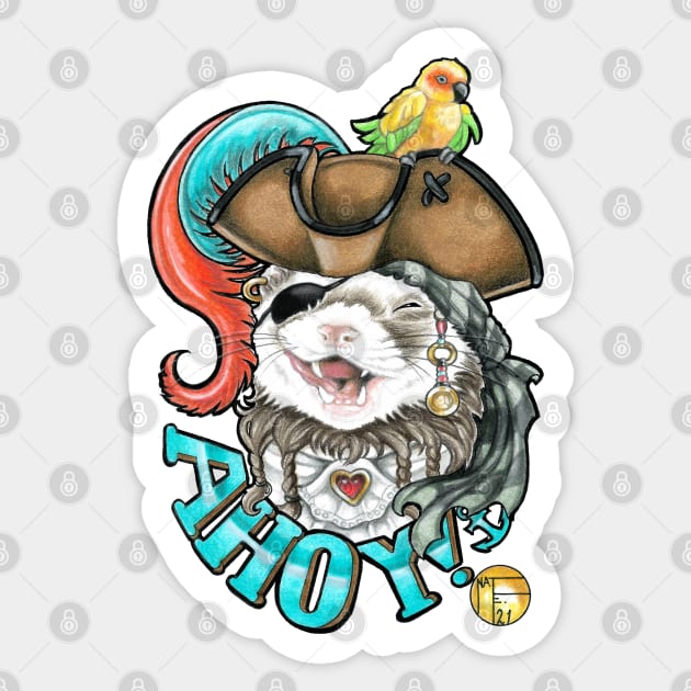 Ferret Pirate Ahoy -Sable Coat Sticker by Nat Ewert Art